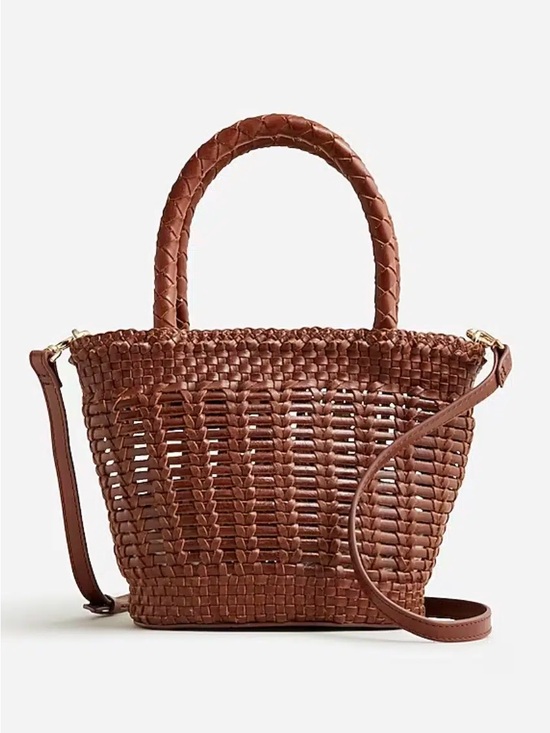 J. Crew Handbags - J. Crew Brown Woven Leather Tote with Detachable Strap